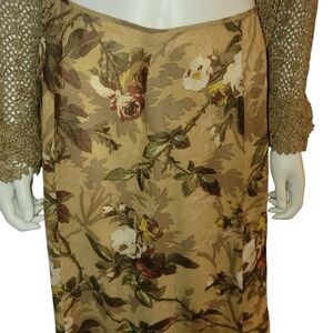 Emanuel Silk Skirt Wrap Floral 12/46 Tan